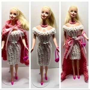 Handmade Crochet Barbie Dress Cape White And Pink